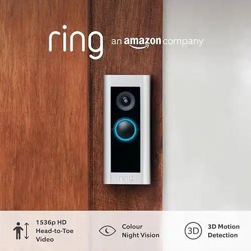 Ring Wired Video Doorbell Pro (Formerly Video Doorbell Pro 2) | Doorbell camera, 1536p HD Video, Head to Toe Video, 3D Motion Detection, Wifi, hardwired | 30-day free trial of Ring Home